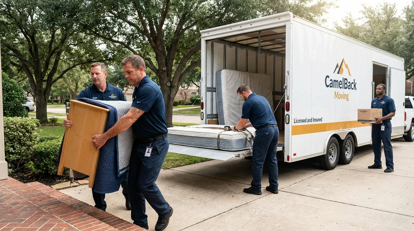 Crew loading residential truck for cross-state move from Grand Saline, TX