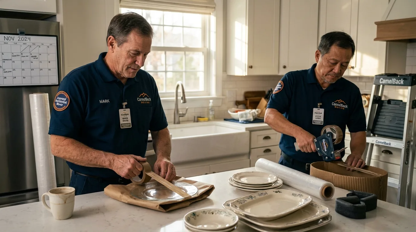 Professional crew packing kitchen dishware in Grand Saline, TX